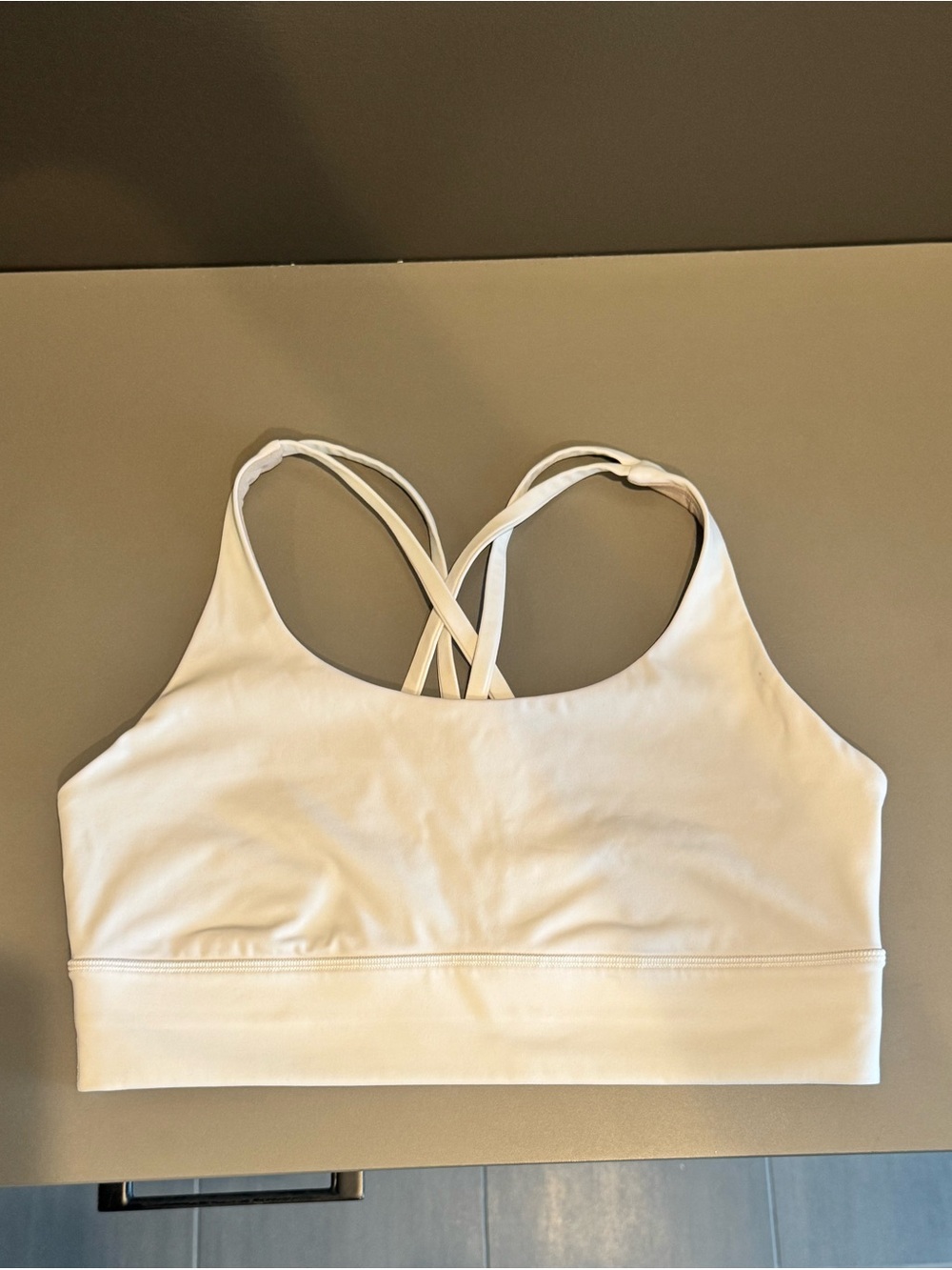lululemon Energy Sports Bra (Cross-Back, Medium Support) in “White” – Size 12